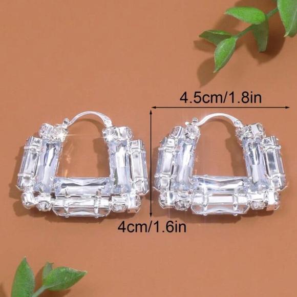 Oversized Statement Crystal Rhinestone Square Hoops - Picture 2 of 3